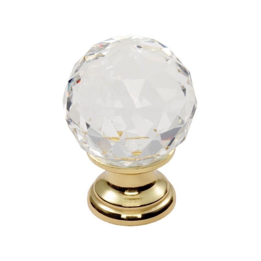 Cut Crystal Cabinet Door Knob on Brass Base