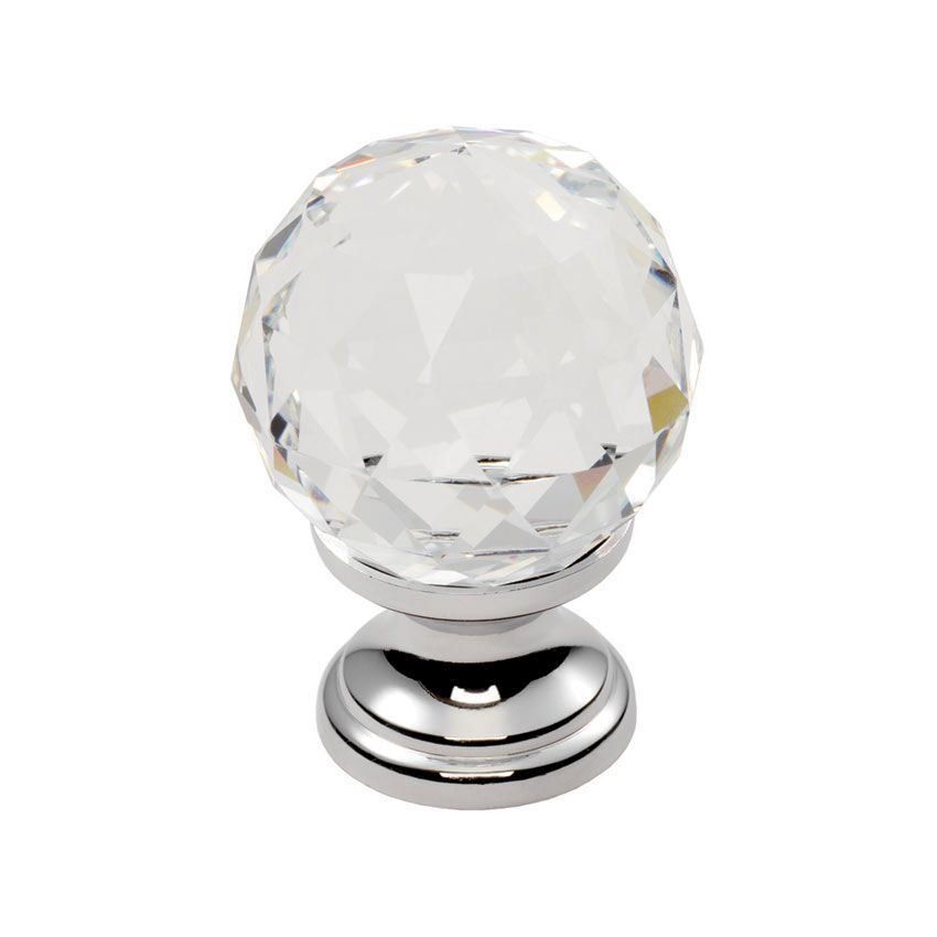 Cut Crystal Cabinet Door Knob on Chrome Rose