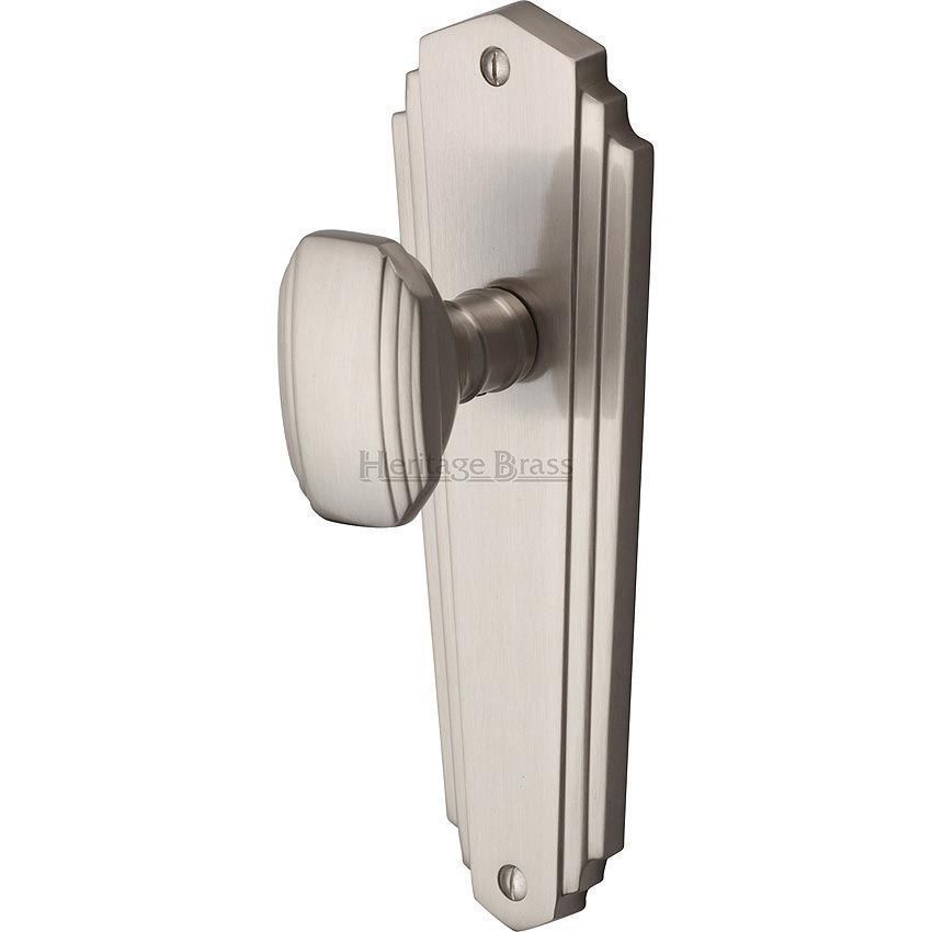 Charlston Mortice Knob On Latch Plate In Satin Nickel Finish - CHA1910-SN