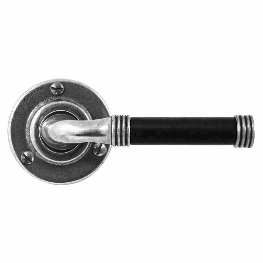 Finesse Jarrow Black Leather Door Handle on a Rose - FD050B