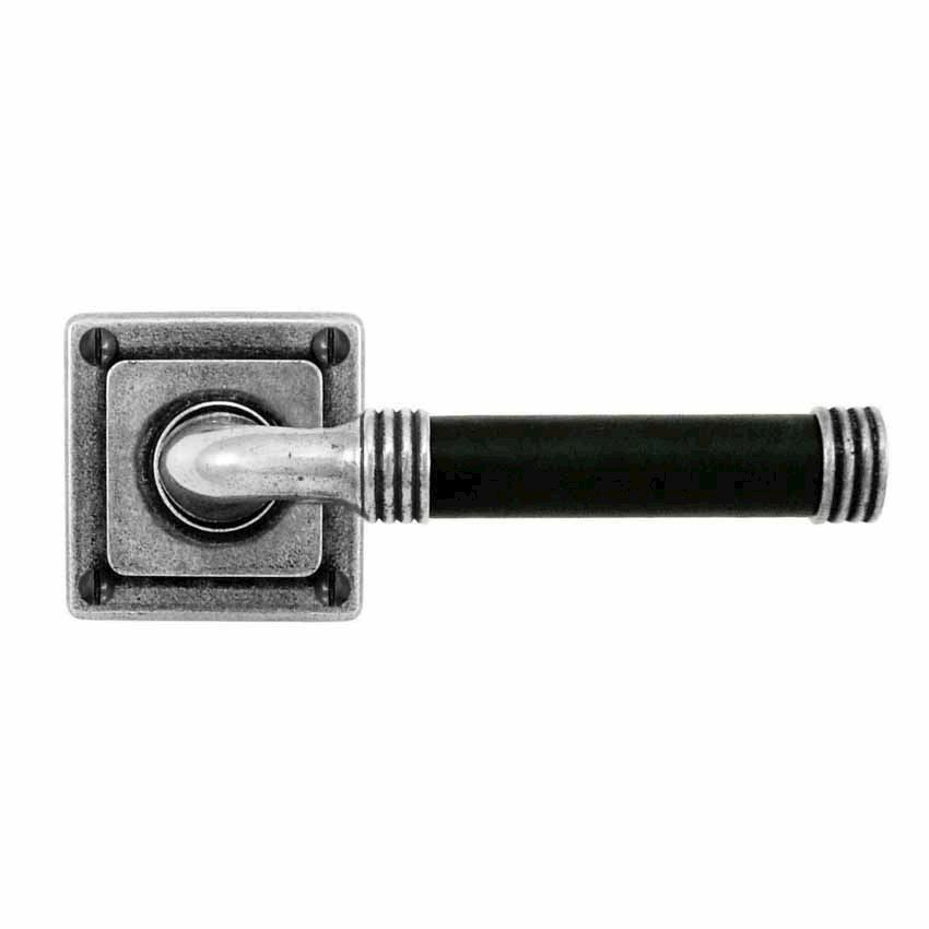 Finesse Jarrow Black Leather Door Handle on a Square Rose - FD106B