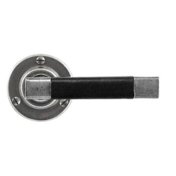 Finesse Jedburgh Black Leather Door Handle on a Rose  - FD054B