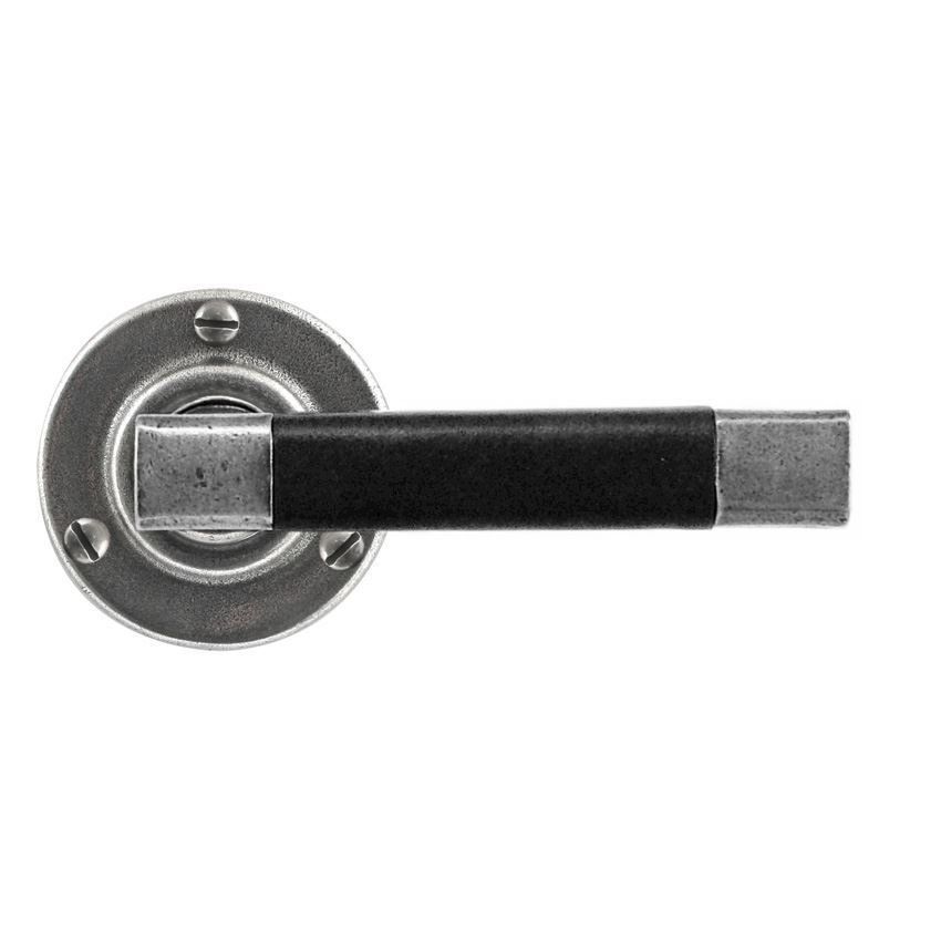 Finesse Jedburgh Black Leather Door Handle on a Rose  - FD054B