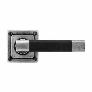 Finesse Jedburgh Black Leather Door Handle on a Square Rose - FD110B 