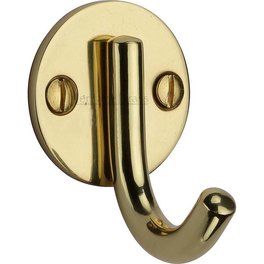 Single Robe Hook in Polished Brass finish