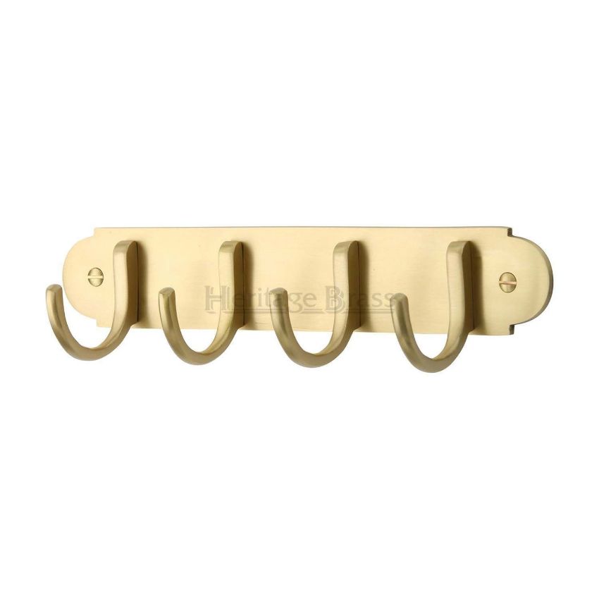 Coat Hooks on Plate in Satin Brass Finish - V1079-SB