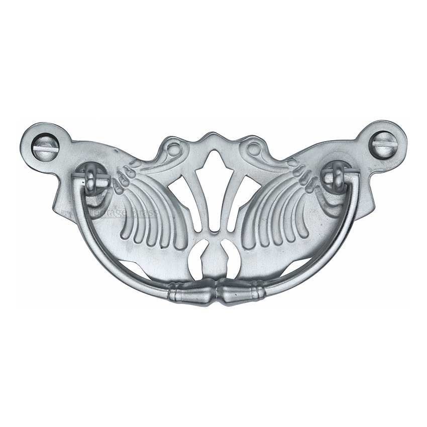 Cabinet Pull Ornate Plate Design Cabinet Knob in Satin Chrome Finish - V5021-SC