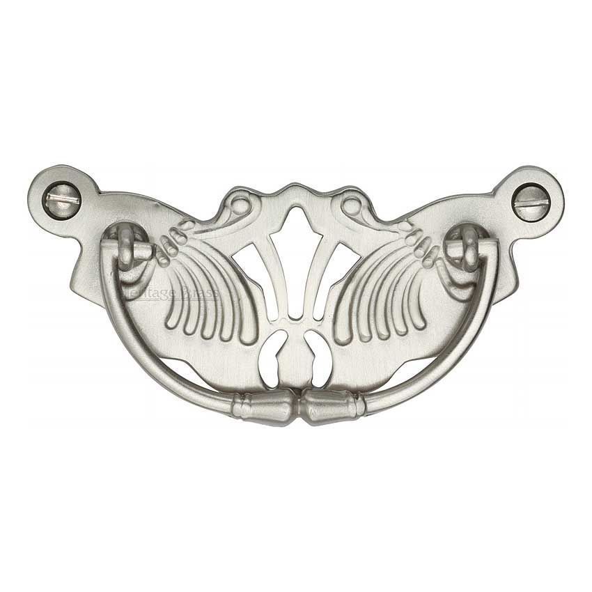 Cabinet Pull Ornate Plate Design Cabinet Knob in Satin Nickel Finish - V5021-SN