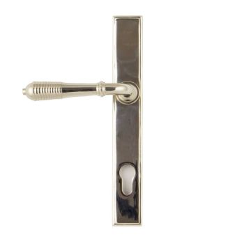 Reeded Slimline Sprung Lever Espag Lock Set- Polished Nickel