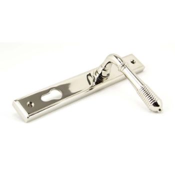 Reeded Slimline Sprung Lever Espag Lock Set- Polished Nickel