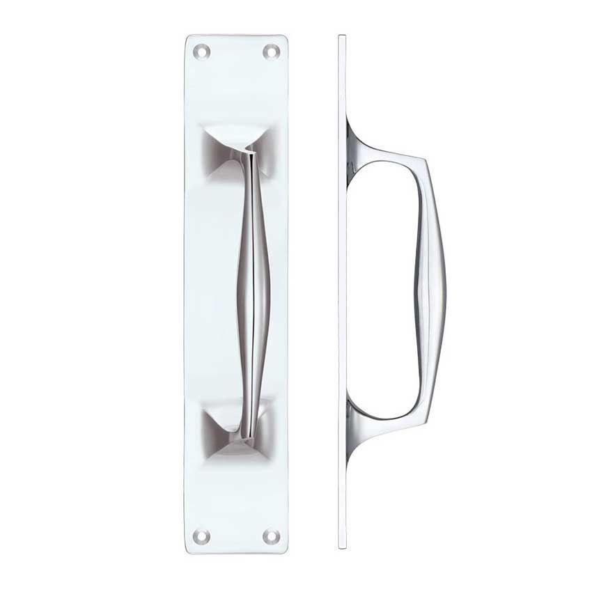 Fulton & Bray Polished Chrome PULL HANDLE ON a BACKPLATE- FB112ACP