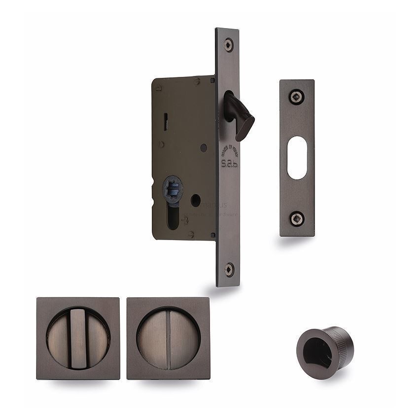 Sliding Lock with Square Privacy Turns In Matt Bronze Finish SQ2308-40-MB