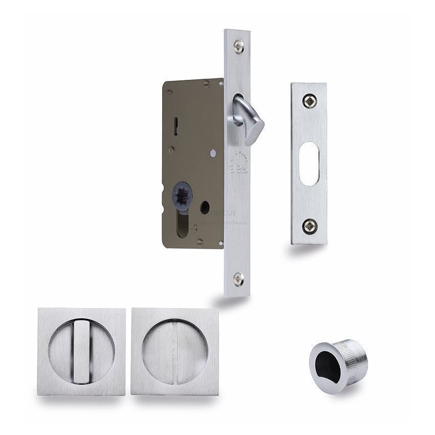 Sliding Lock with Square Privacy Turns In Satin Chrome Finish - SQ2308-40-SC	