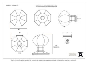 Octagonal Center Door Knob in Pewter Finish Tech Spec - 83778