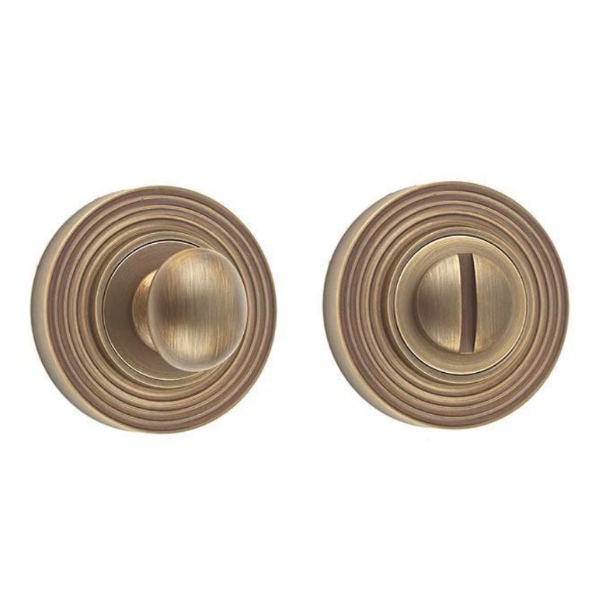 Burlington Turn and Release with Reeded Rose- Antique Brass- BUR80AB BUR53AB