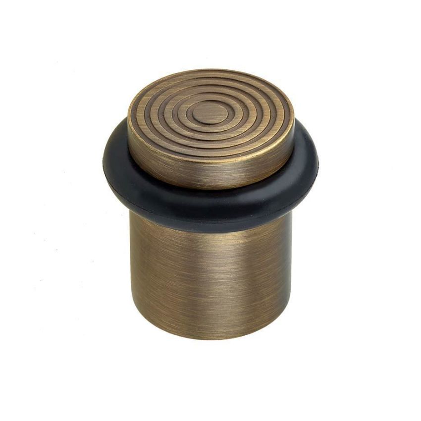 Reeded Floor Mounted Door Stop- Antique Brass - BUR963AB