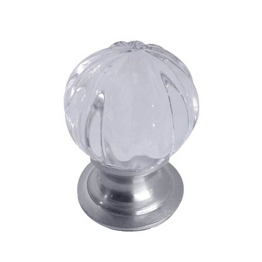 Pumpkin Clear Glass Cupboard Knob- Satin Chrome- JH1152-SC