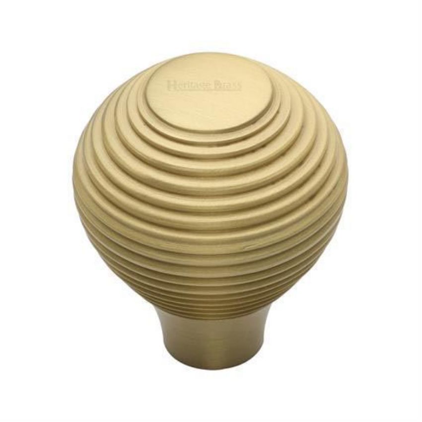 Reeded Cabinet Knob in a Satin Brass Finish - V974-SB 