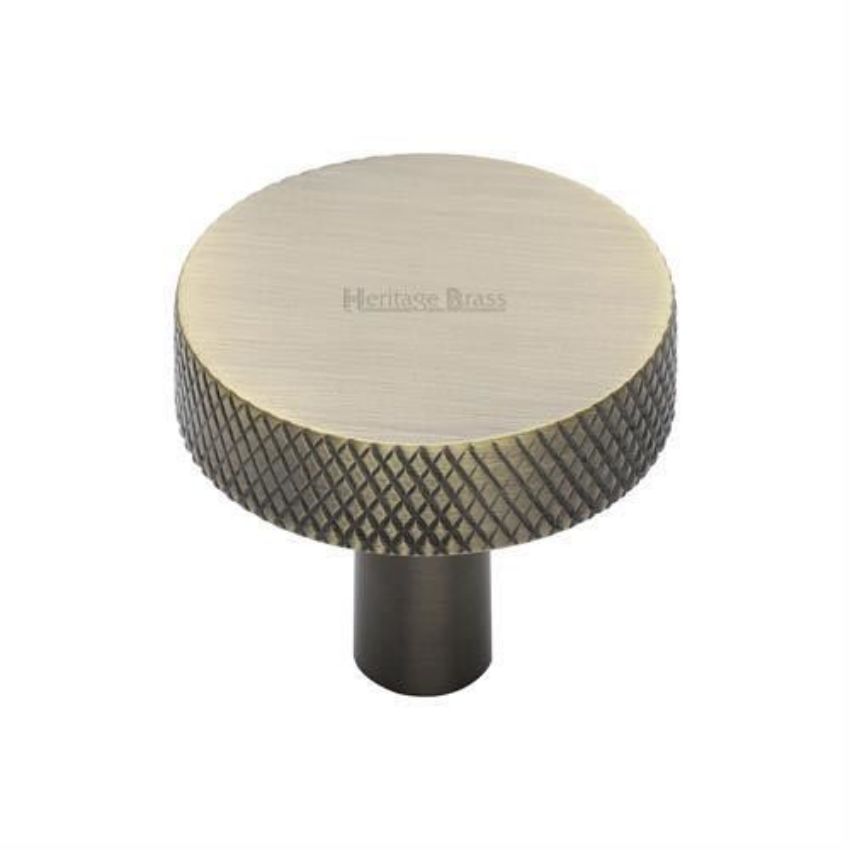 Disc Knurled Design Cabinet Knob in Antique Brass Finish - C3884-AT