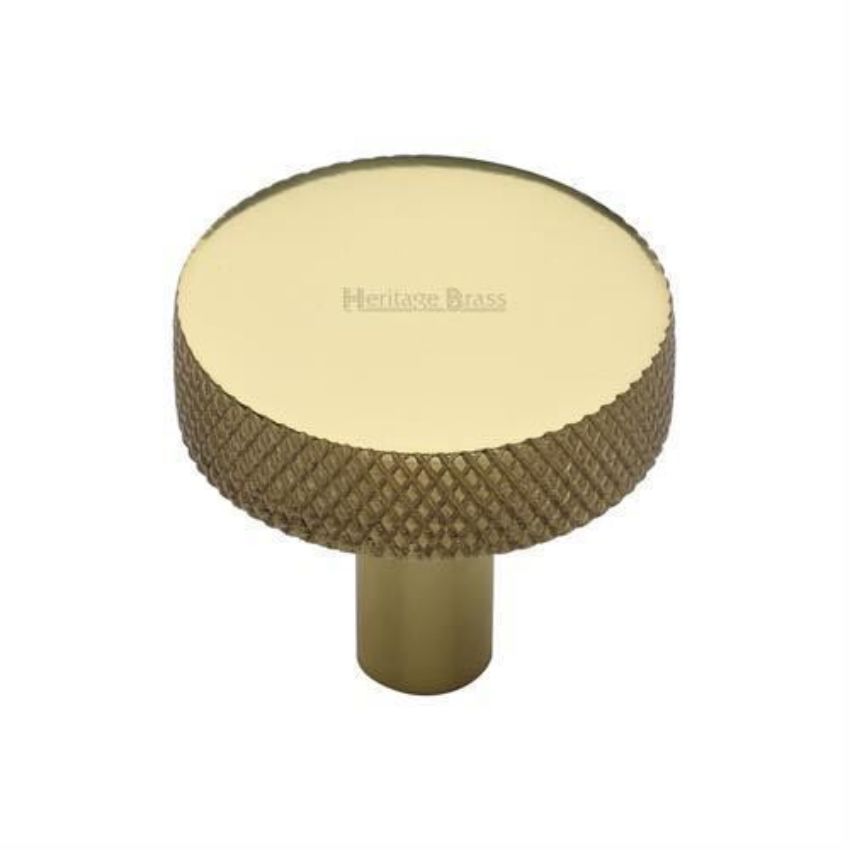 Disc Knurled Design Cabinet Knob in Polished Brass Finish - C3884-PB 