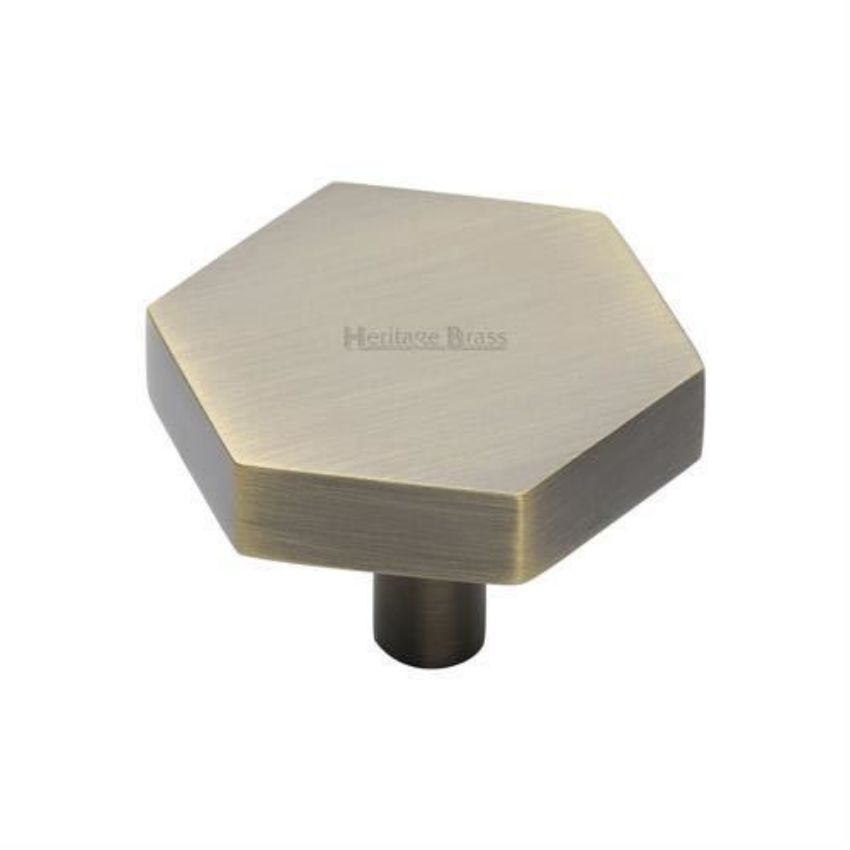 Hexagon Cabinet Knob in Antique Brass Finish - C4344-AT