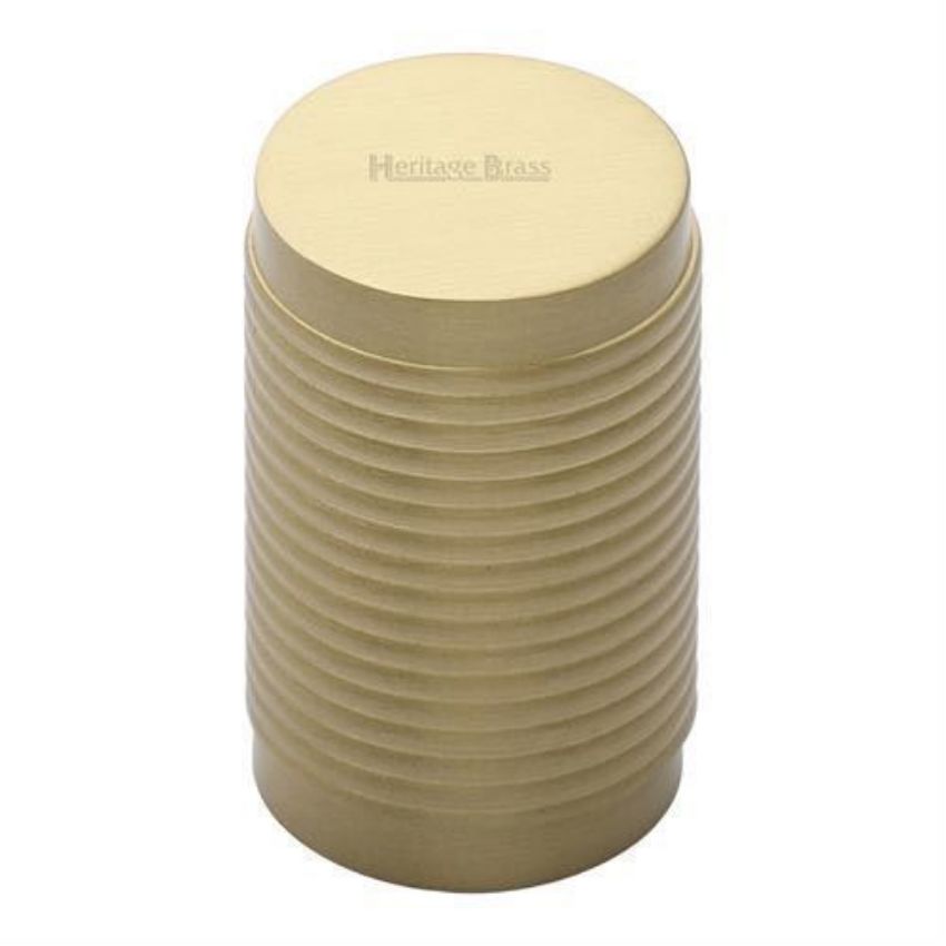 Cylindrical Ribbed Cabinet Knob in Satin Brass Finish - C3850-SB