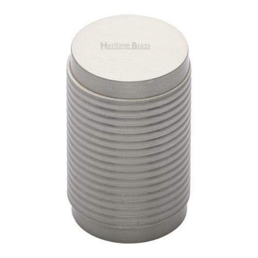 Cylindrical Ribbed Cabinet Knob in Satin Nickel Finish - C3850-SN