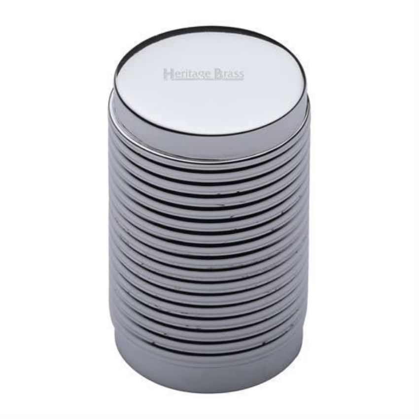 Cylindrical Ribbed Cabinet Knob in Polished Chrome Finish - C3850-PC