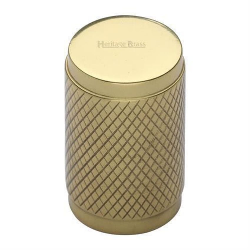 Cylindrical Knurled Cabinet Knob in Polished Brass Finish - C3840-PB