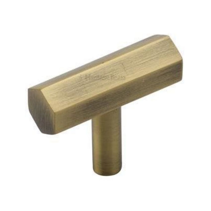 Hexagon Bar Cabinet Knob in Antique Brass Finish - C2235-AT