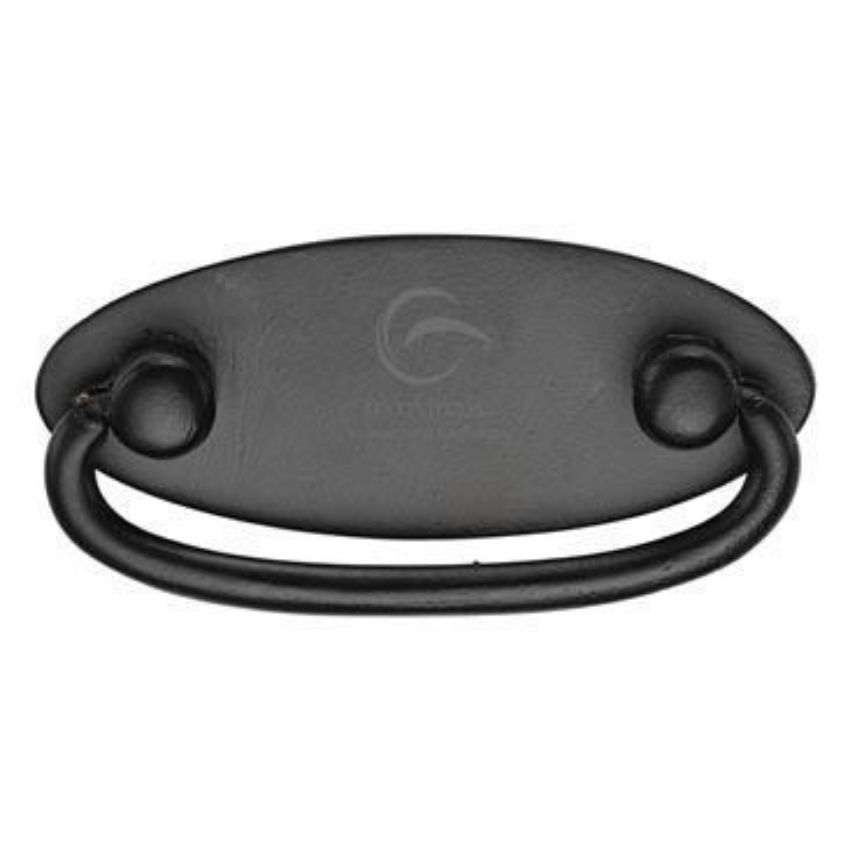 Matt Black Rustic Iron Oval Cabinet Drop Pull on a Plate - FB6266