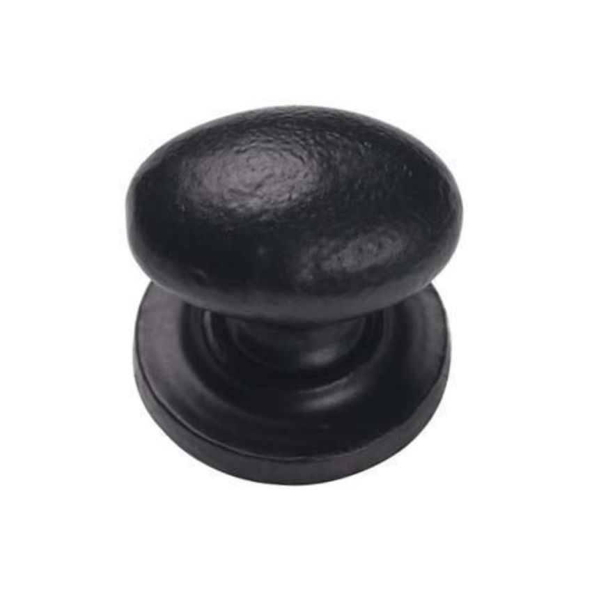 Matt Black Iron Oval Cabinet Knob on a Round Rose - FB179