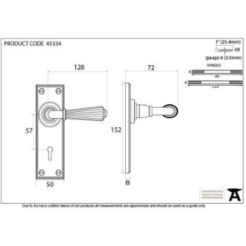 Hinton Lock Handle in Polished Bronze - 45334_TECH DWG