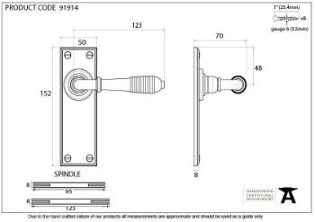 Reeded Lock Handle in Polished Bronze - 91913_TECH DWG