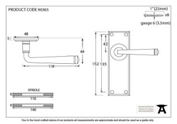 Period Avon Latch Handle in Polished Chrome - 90363_TECH DWG