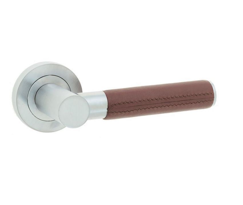 Paja Brown Leather Handle on a Rose- Satin Chrome- JV4006SC