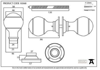 Regency Mortice/Rim Door Knob Set in Black - 92068_TECH DWG