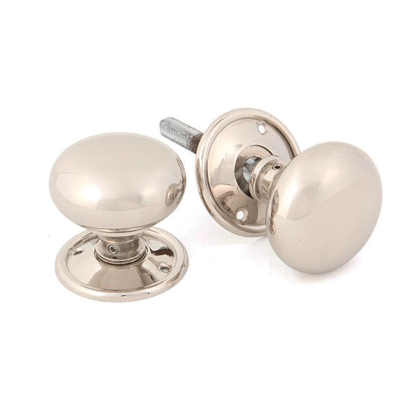 Small Mushroom Mortice/Rim Door Knob Set in Polished Nickel - 83839