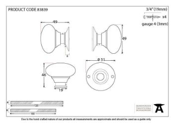 Small Mushroom Mortice/Rim Door Knob Set in Polished Nickel - 83839_TECH DWG