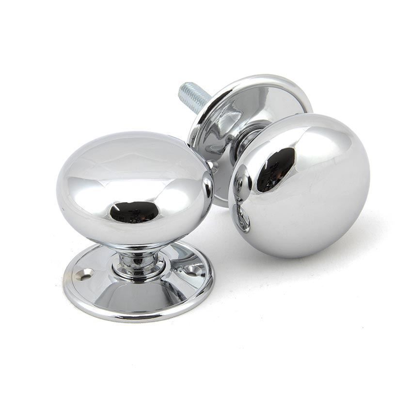 Large Mushroom Mortice/Rim Door Knob Set in Polished Chrome - 91532