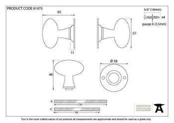 Oval Mortice/Rim Door Knob Set in Polished Chrome - 91975_TECH DWG