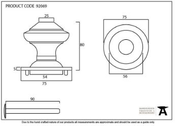 Regency Centre Door Knob in Beeswax Finish - 92069_TECH DWG