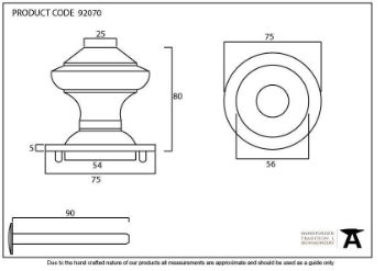 Regency Centre Door Knob in Black Finish - 92070_TECH DWG