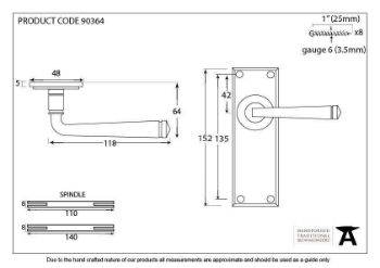 Period Avon Latch Handle in Polished Nickel - 90364_TECH DWG