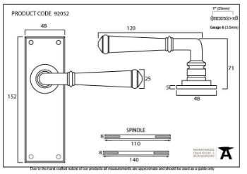 Regency Latch Handle in Beeswax finish - 92052_TECH DWG