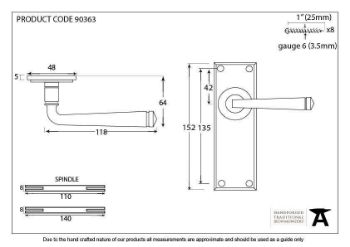 Period Avon Latch Handle in Polished Chrome - 90363_TECH DWG