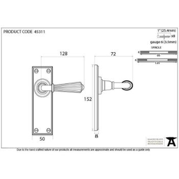 Hinton Latch Handle in Aged Brass - 45311_TECH DWG