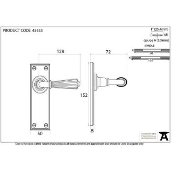 Hinton Latch Handle in Polished Bronze - 45335_TECH DWG