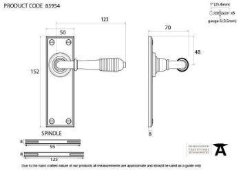 Reeded Latch Handle in Aged Bronze - 83954_TECH DWG