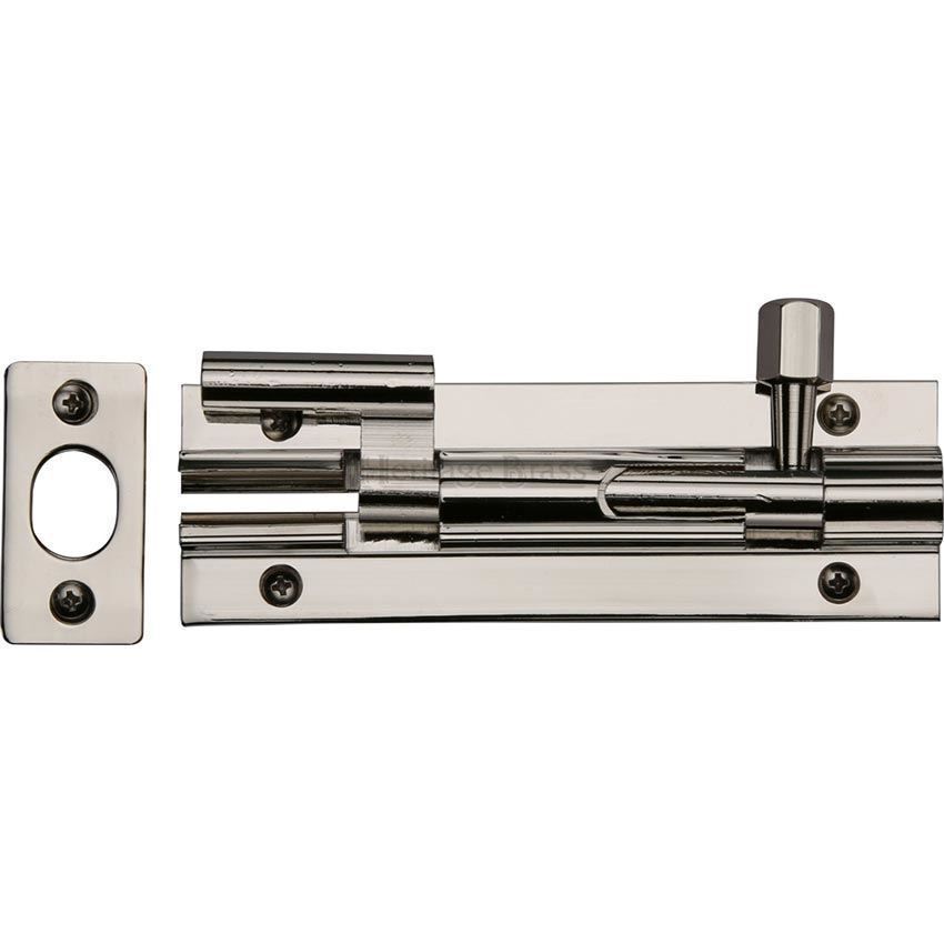 Necked door bolt in Polished Nickel finish